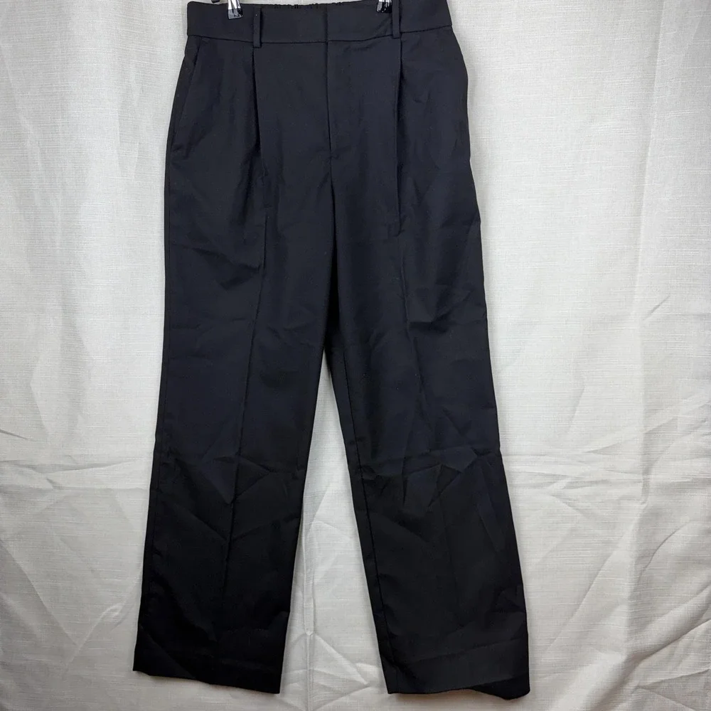 Madewell Dress Pants Womens 10 Black Slouchy Straight Twill Pull‎ On Work Office